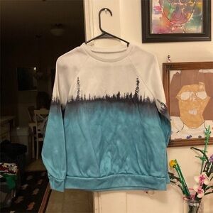 SHEIN White to Teal Ombre Forest Print Kids Sweatshirt